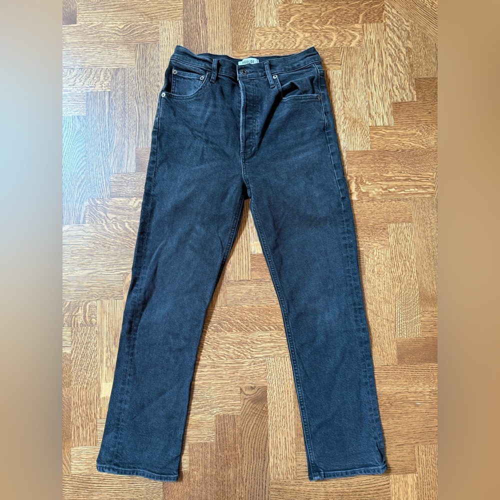AGOLDE Riley Black Denim Jeans Organic Cotton Stretch Straight Crop Grunge 27